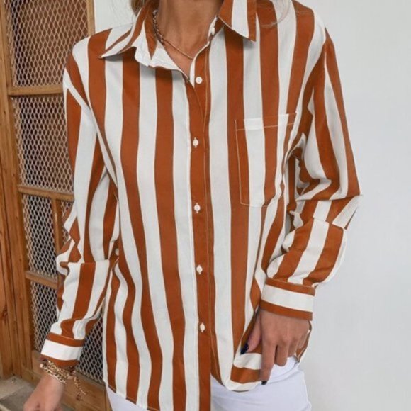 Classic Striped Button Down Blouse / Top - Picture 3 of 6